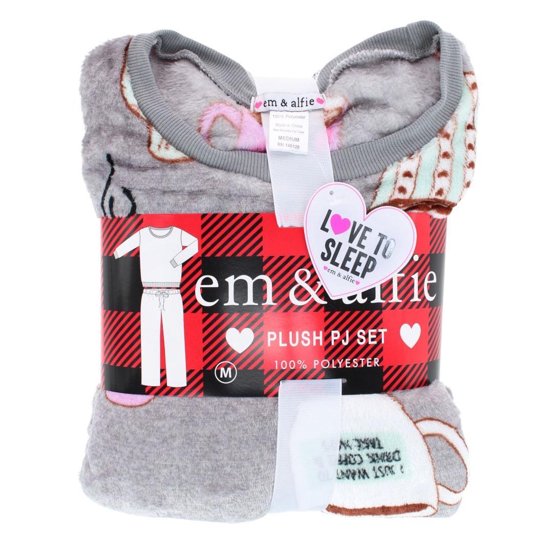 em & alfie Women's Plush Coffee Pajama Crew Set - Gray