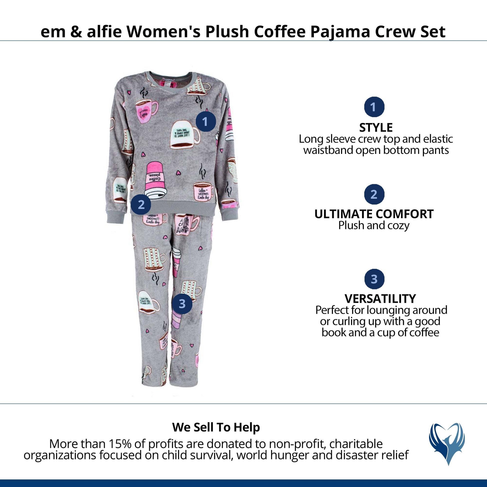 em & alfie Women's Plush Coffee Pajama Crew Set - Gray