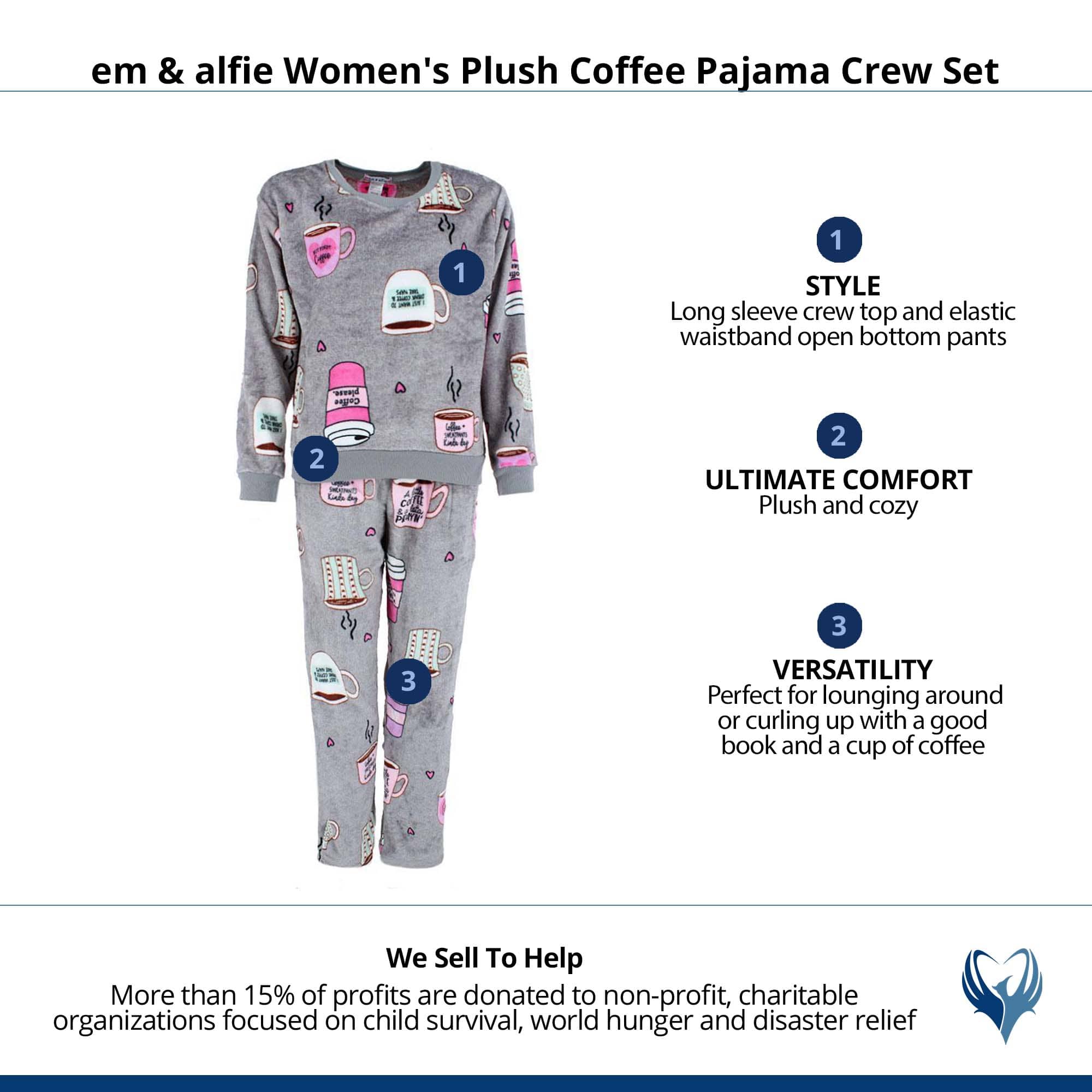 em & alfie Women's Plush Coffee Pajama Crew Set - Gray
