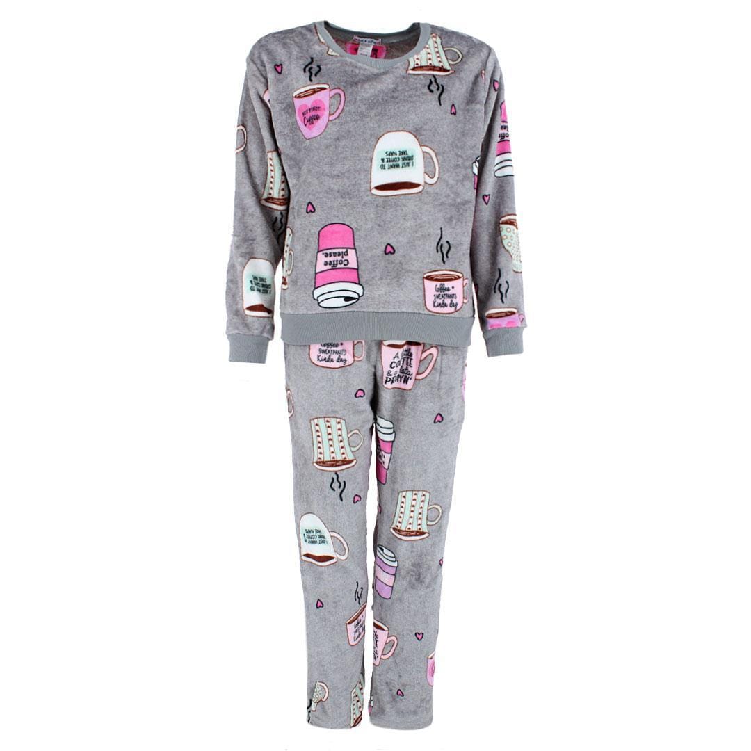 em & alfie Women's Plush Coffee Pajama Crew Set - Women's Plush Coffee Pajama Crew Set