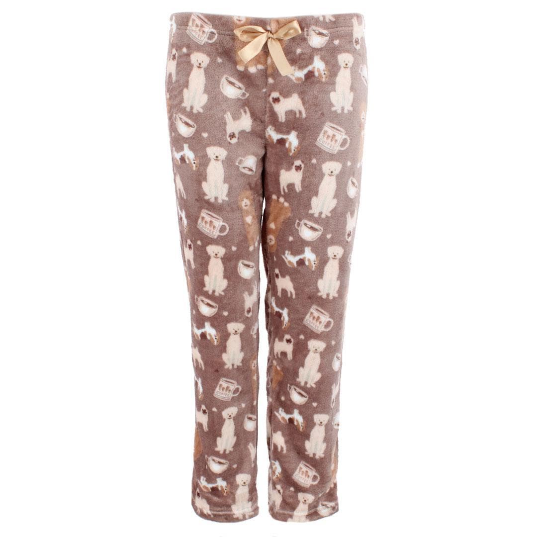 em & alfie Women's Dog Lover Plush Crewneck Pajama Set - Brown