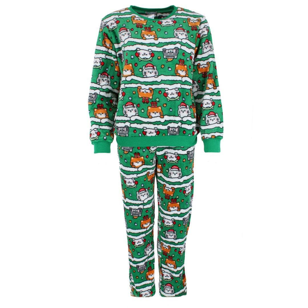 em & alfie Women's Christmas Kitty Plush Folded Gift Pajama Set