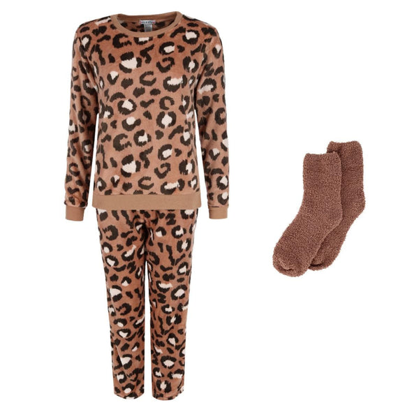 Women's Leopard Print Pajama Set with Socks
