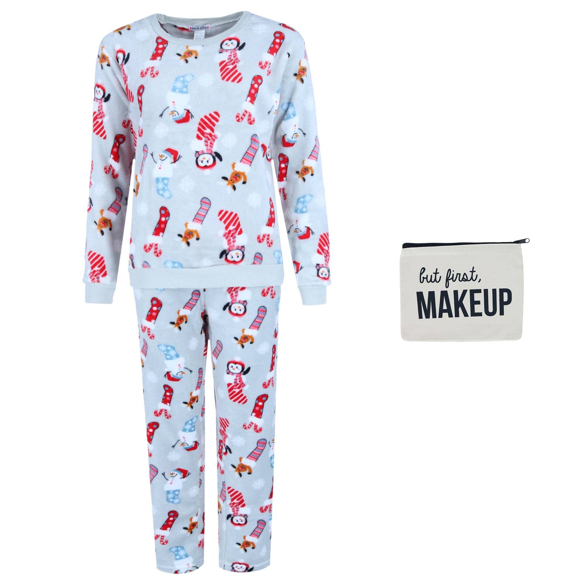 em & alfie Women's Snowman Print Plush PJ Set - Grey