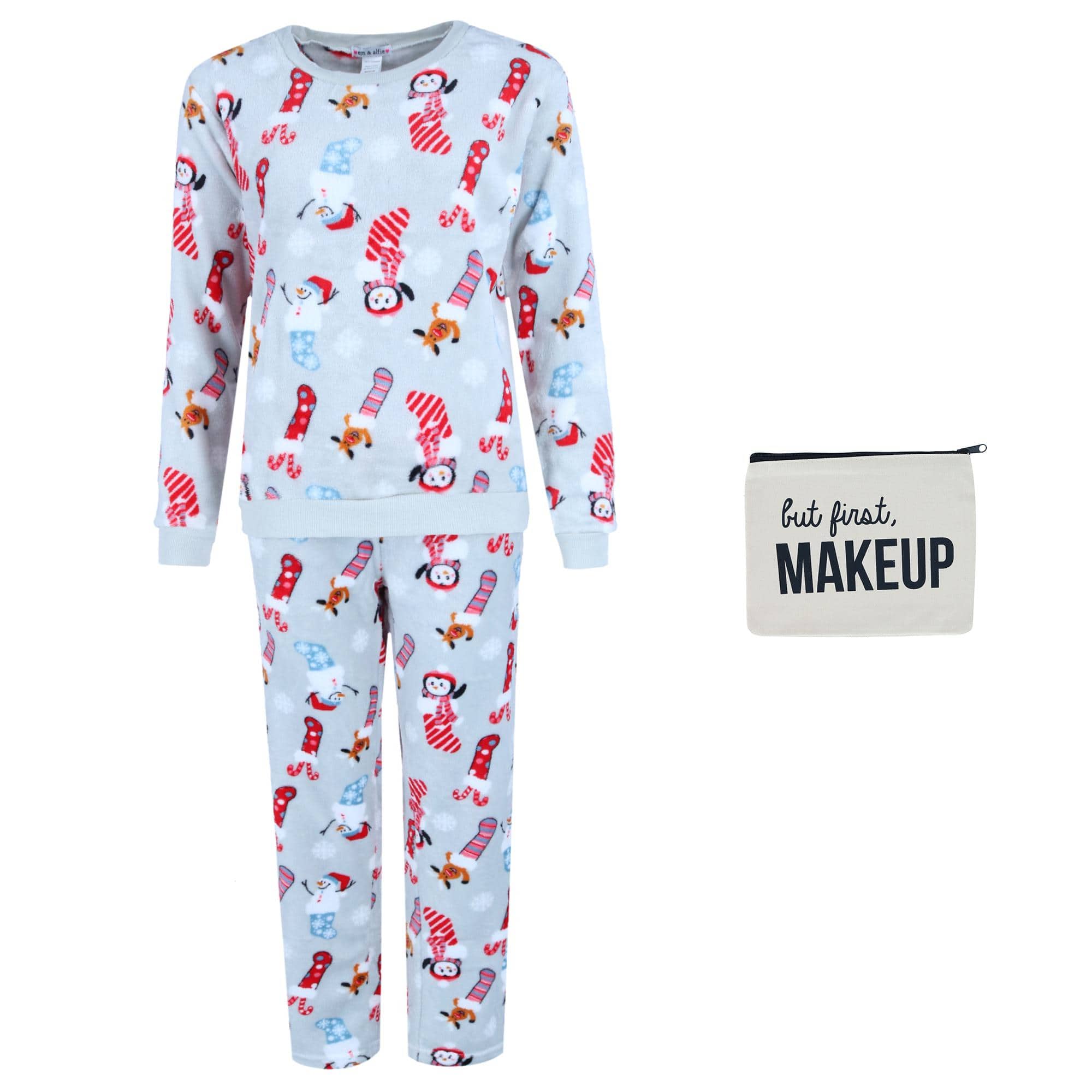 em & alfie Women's Snowman Print Plush PJ Set - Grey