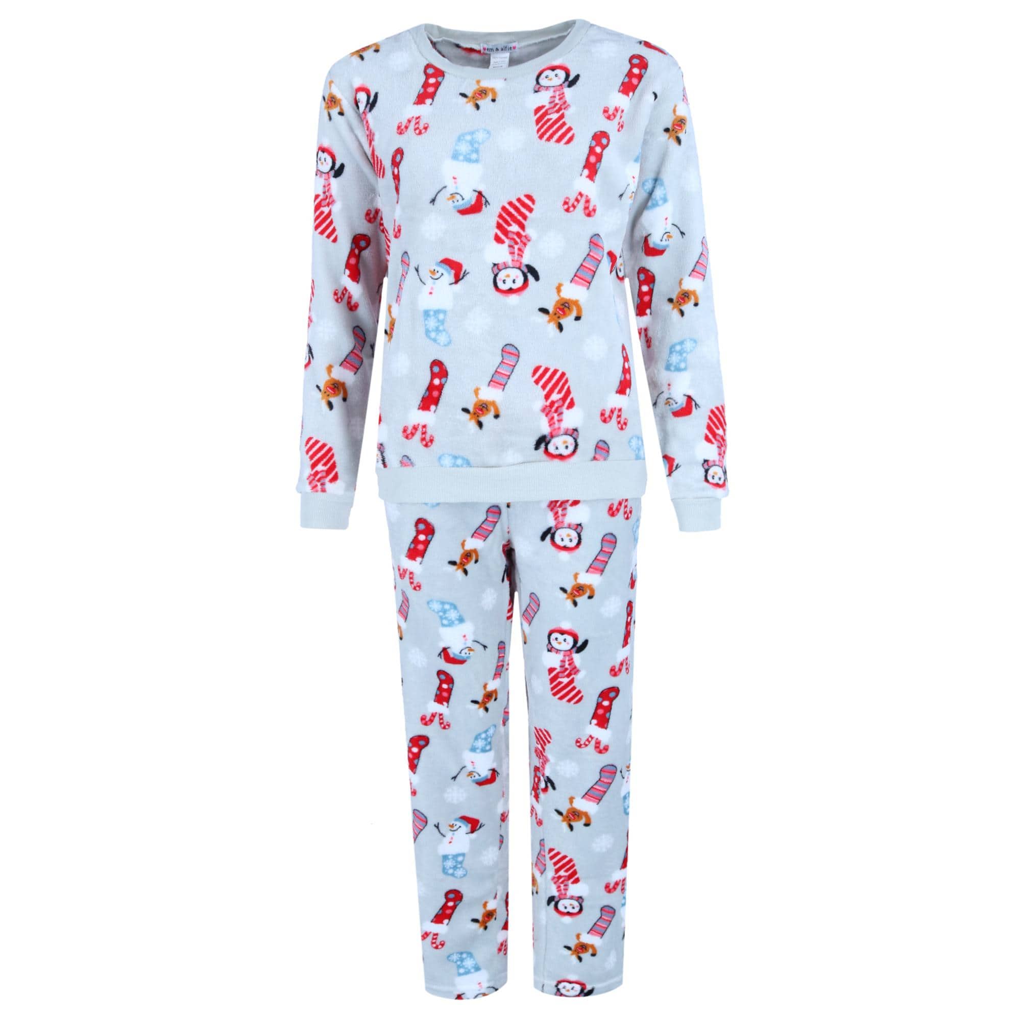 em & alfie Women's Snowman Print Plush PJ Set - Grey