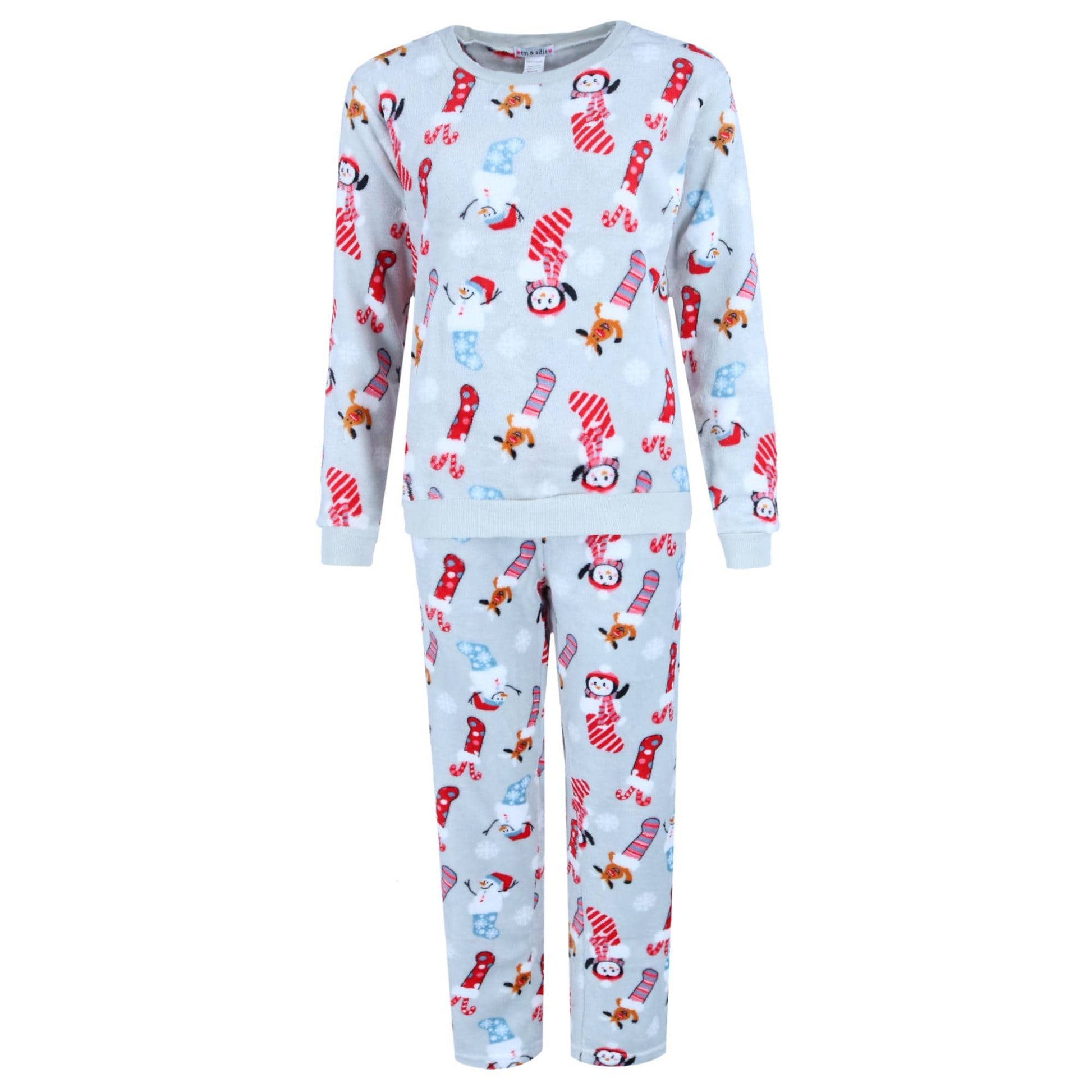 em & alfie Women's Snowman Print Plush PJ Set - Grey
