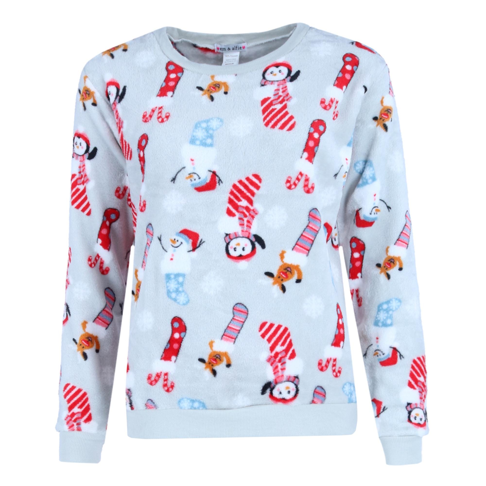 em & alfie Women's Snowman Print Plush PJ Set - Grey