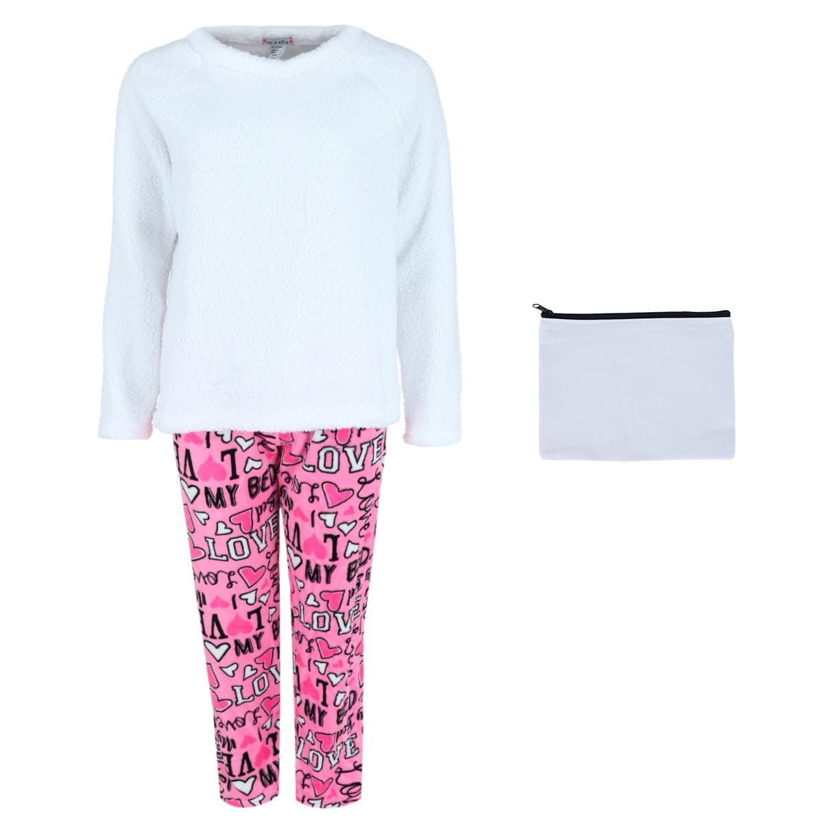 em & alfie Women's Love My Bed Pajama Set with Makeup Bag - Women's Love My Bed Pajama Set with Makeup Bag