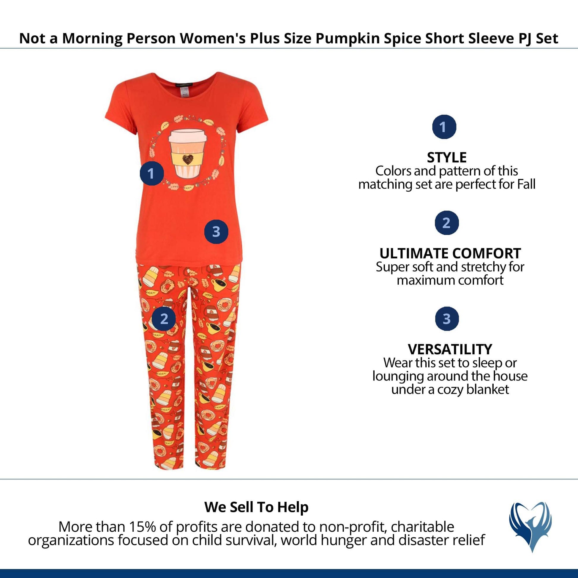 Not a Morning Person Women's Plus Size Pumpkin Spice Short Sleeve PJ Set - Orange
