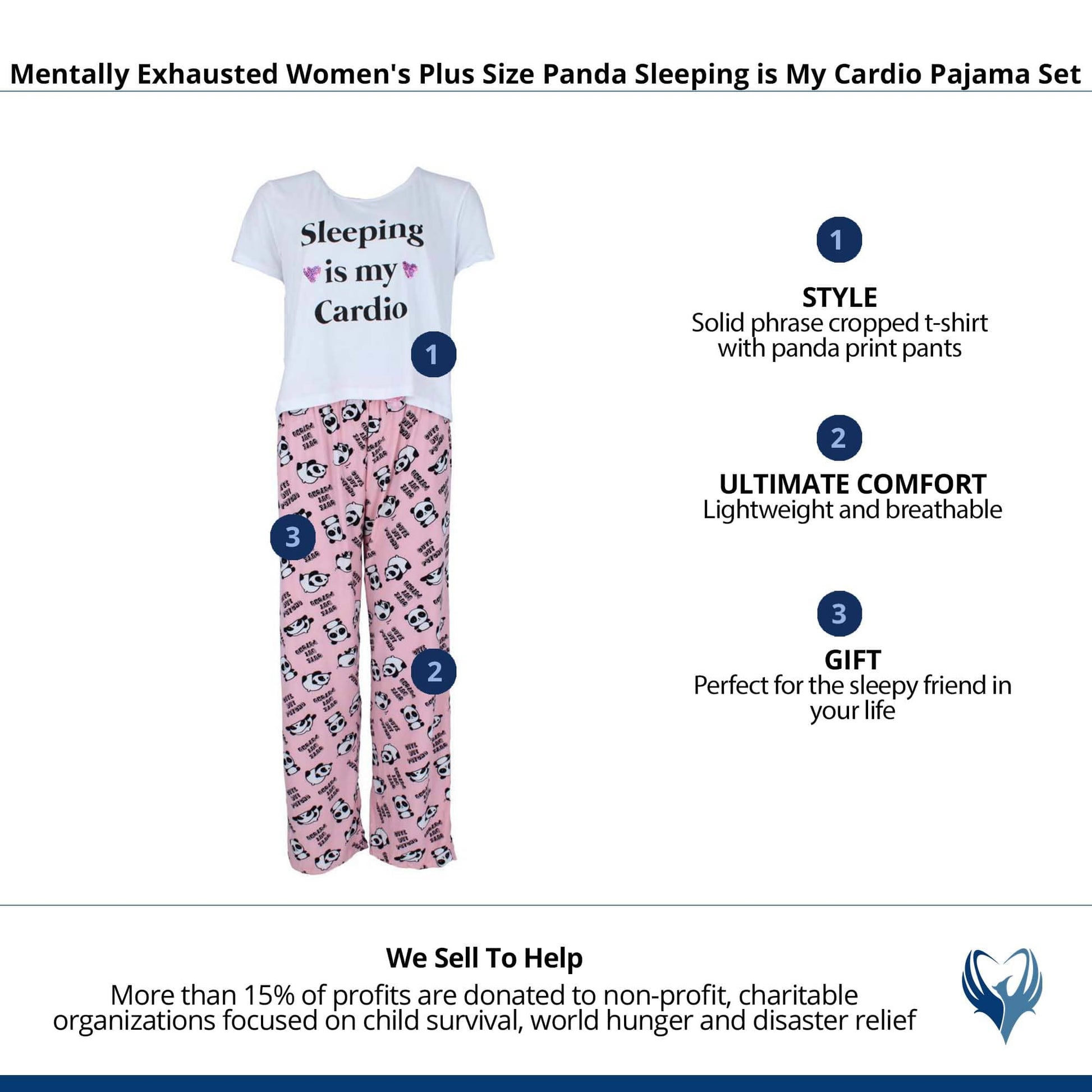 Mentally Exhausted Women's Plus Size Panda Sleeping is My Cardio Pajama Set - Pink