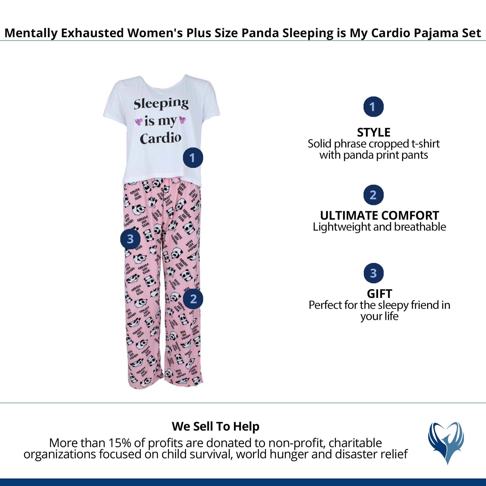 Mentally Exhausted Women's Plus Size Panda Sleeping is My Cardio Pajama Set - Pink