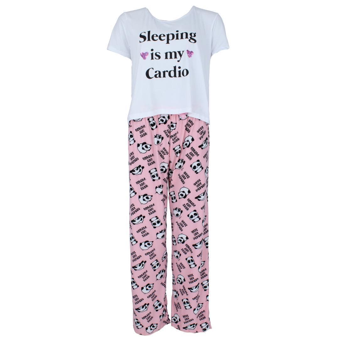 Mentally Exhausted Women's Plus Size Panda Sleeping is My Cardio Pajama Set - Women's Plus Size Panda Sleeping is My Cardio Pajama Set