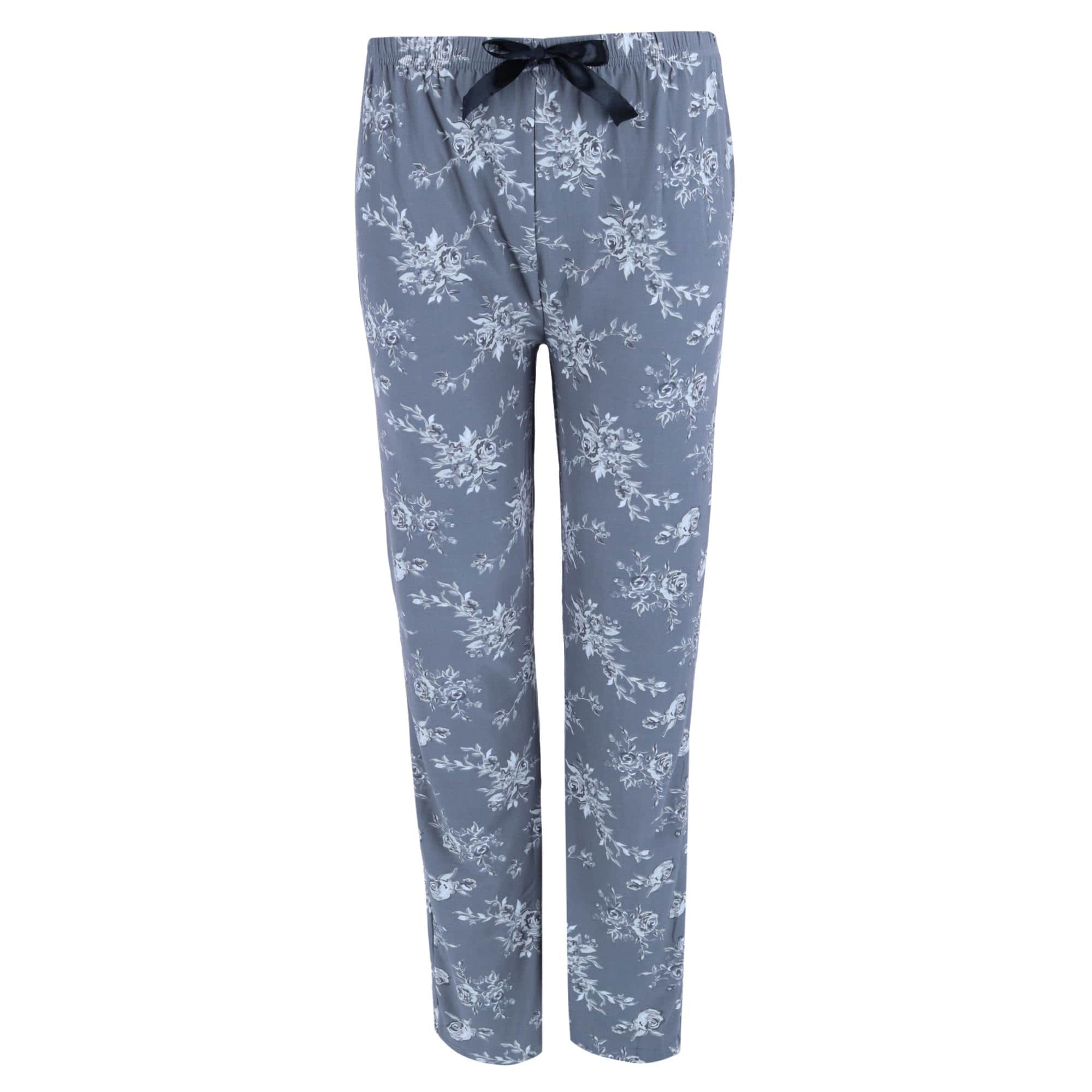 Elegant Emily Women's Plus Henley & Pant Grey Floral Set - Grey