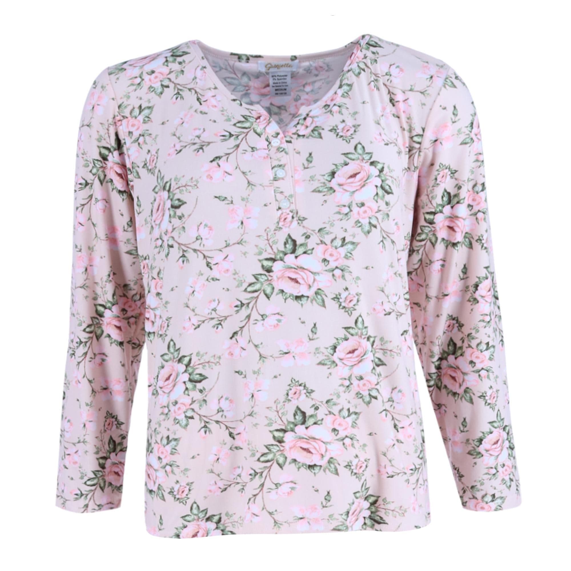 Gabriella Women's Long Sleeve & Pant Pink Floral Set - Pink
