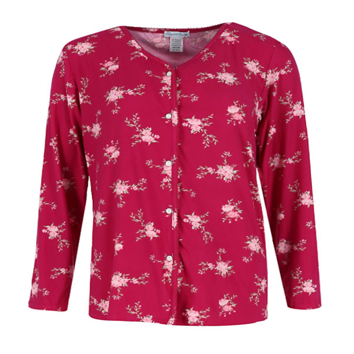Elegant Emily Women's Plus Size Burgundy Floral Pajama Set - Burgundy