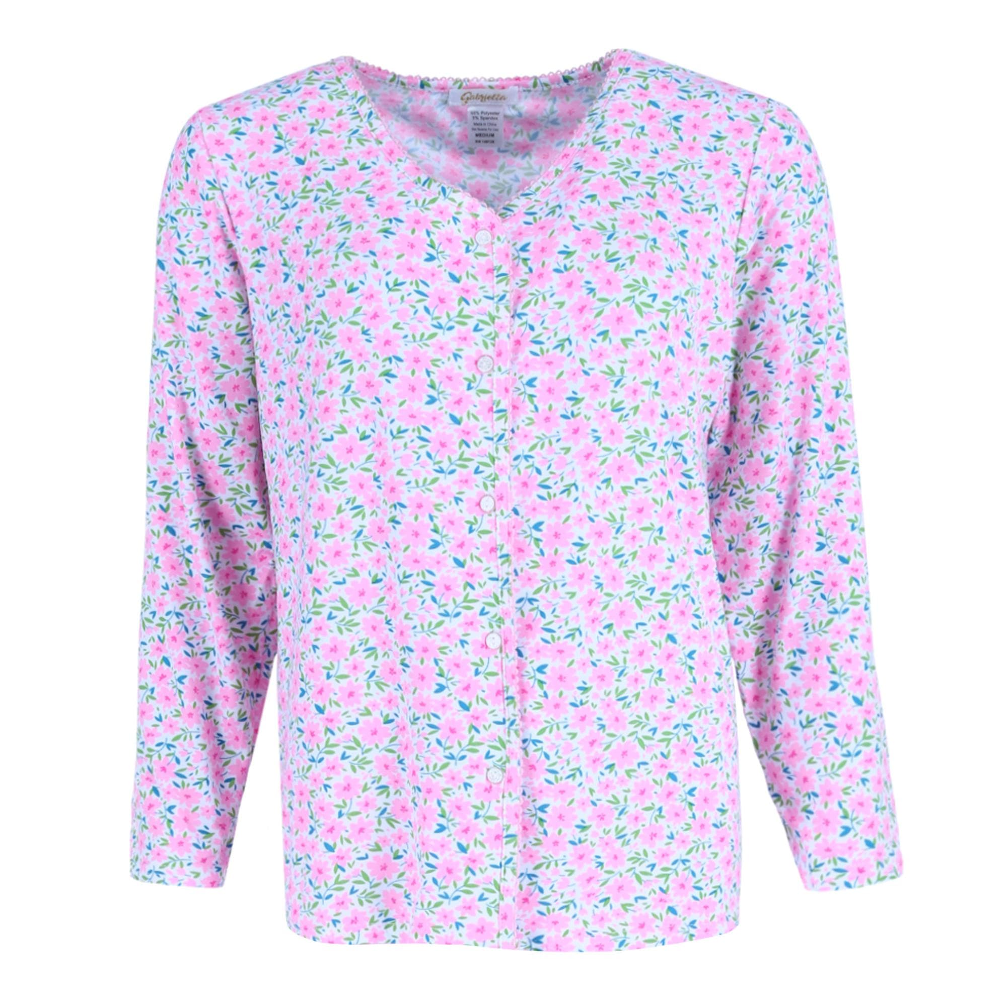 Gabriella Women's Button Up Long Sleeve & Pant Pink Floral Set - Pink