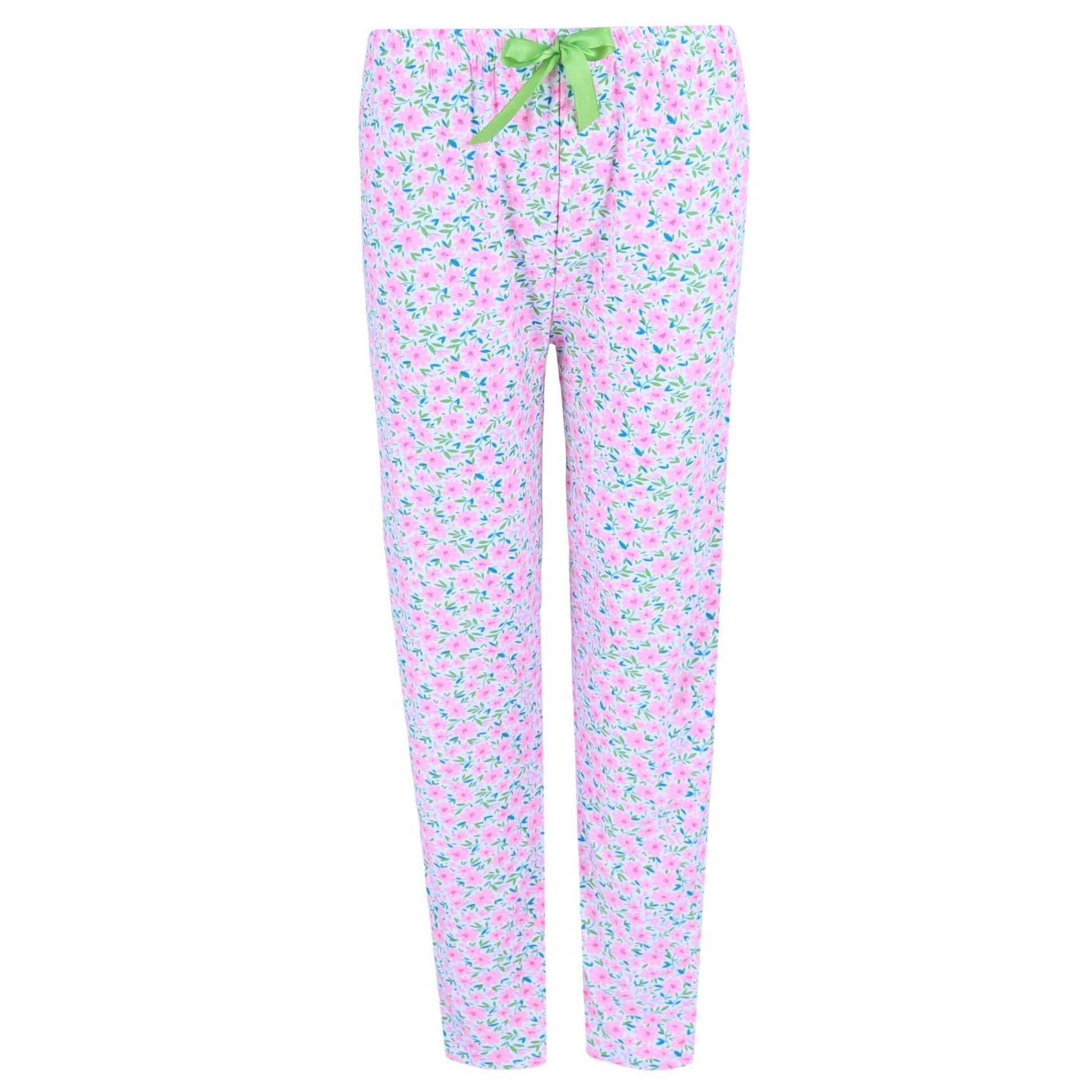 Gabriella Women's Button Up Long Sleeve & Pant Pink Floral Set - Pink