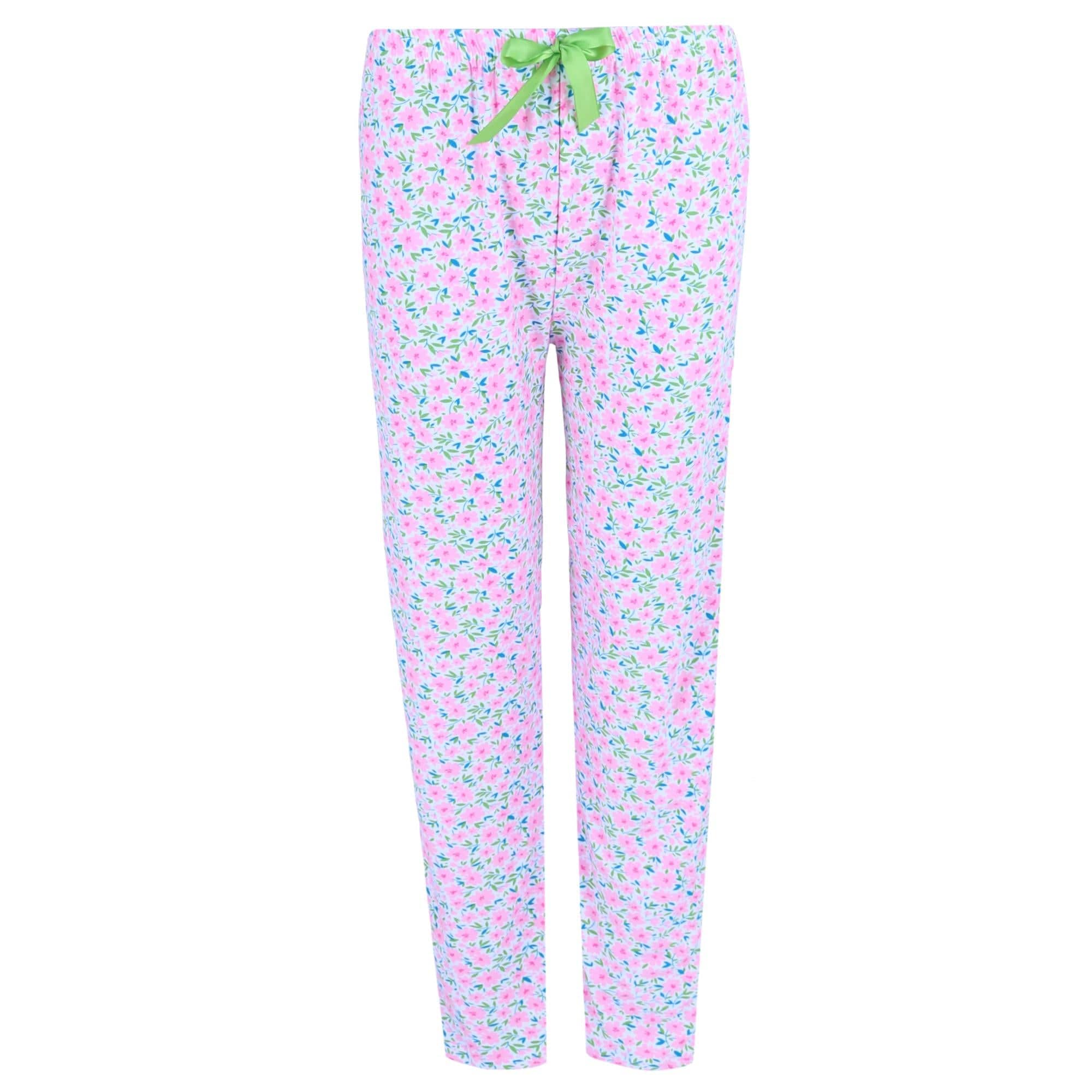 Gabriella Women's Button Up Long Sleeve & Pant Pink Floral Set - Pink