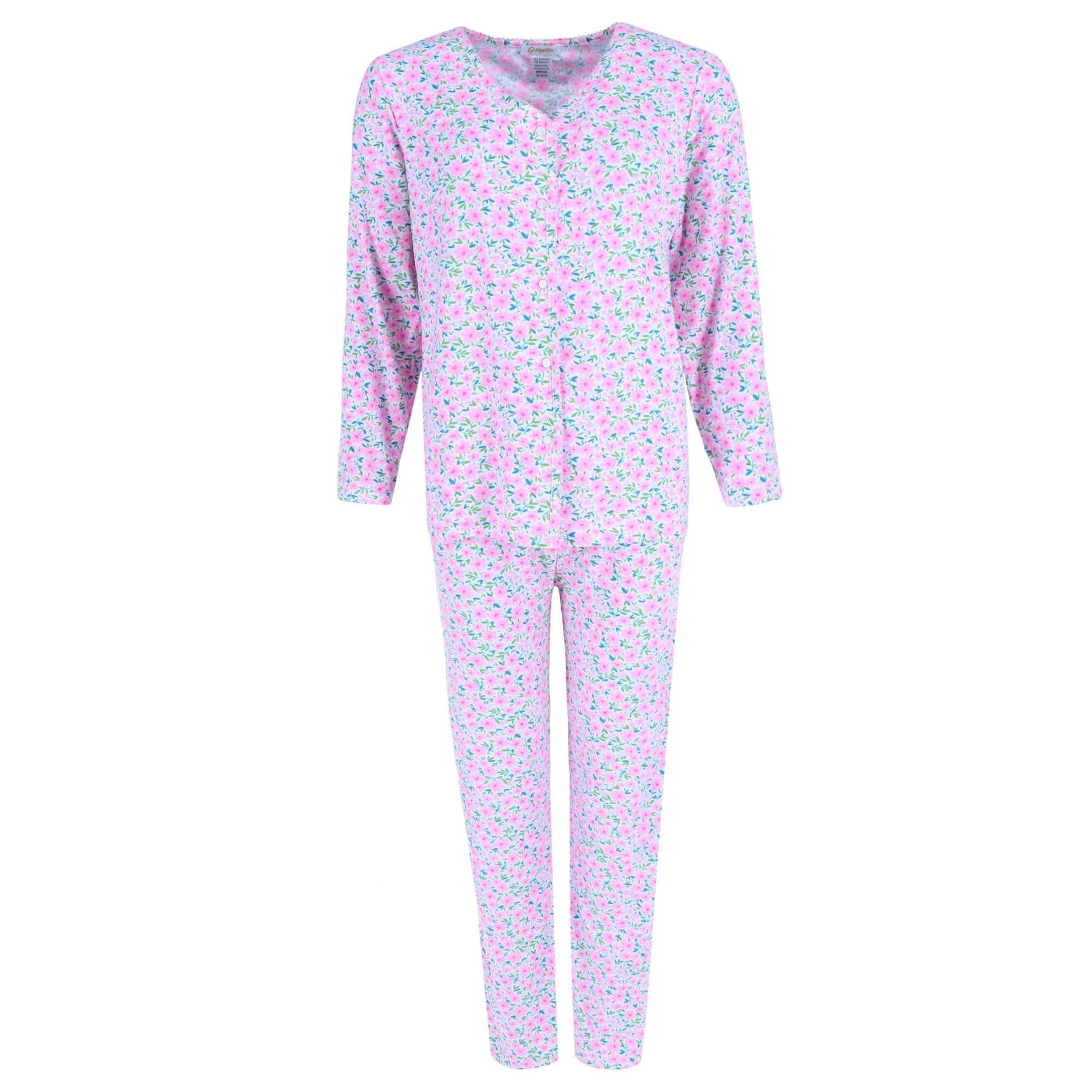 Gabriella Women's Button Up Long Sleeve & Pant Pink Floral Set - Women's Button Up Long Sleeve & Pant Pink Floral Set