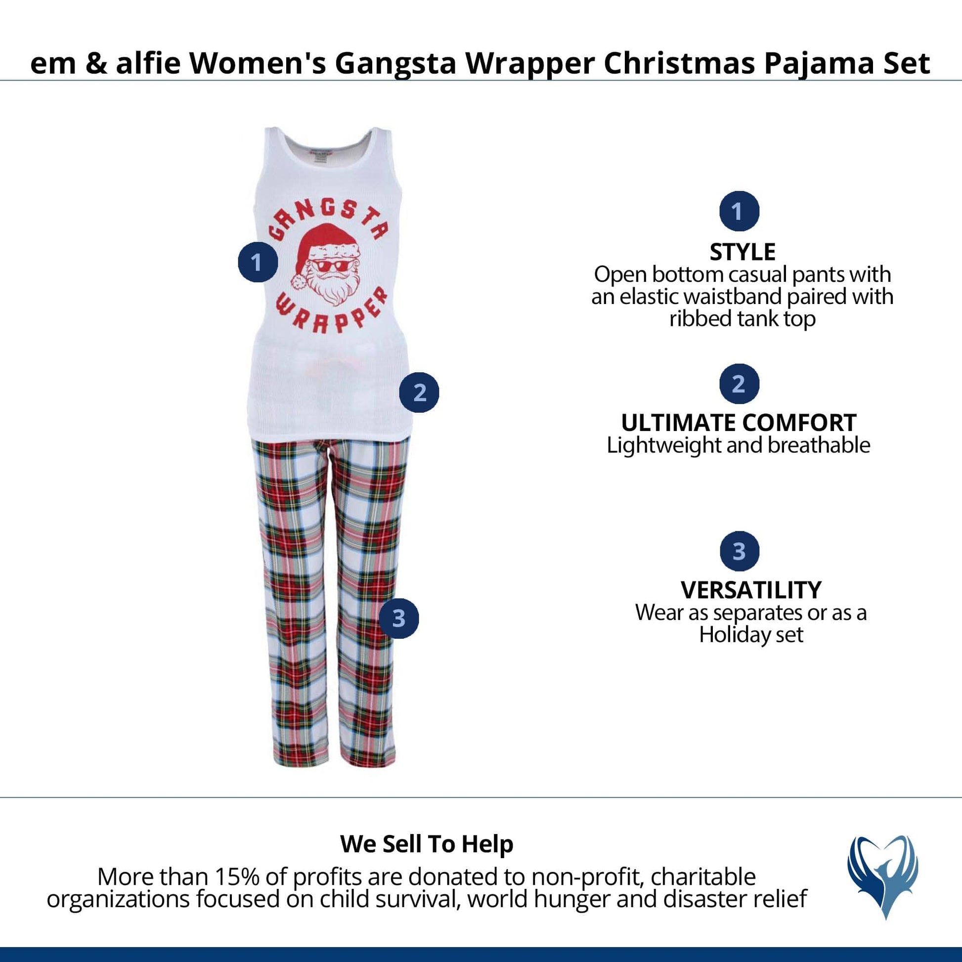 em & alfie Women's Gangsta Wrapper Christmas Pajama Set - White