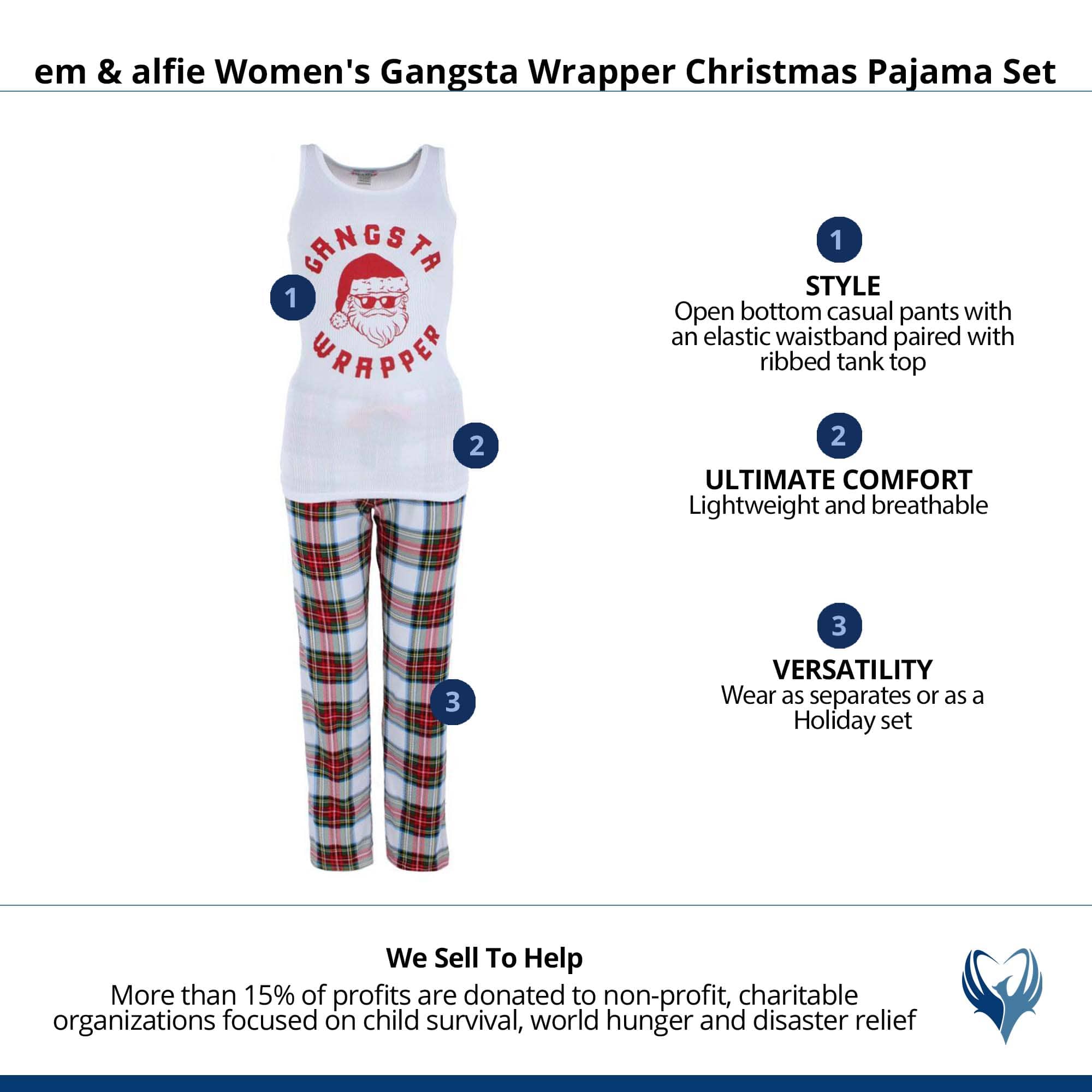 em & alfie Women's Gangsta Wrapper Christmas Pajama Set - White
