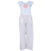 Women's Bow Baby Tee and Striped Pants Pajama Set