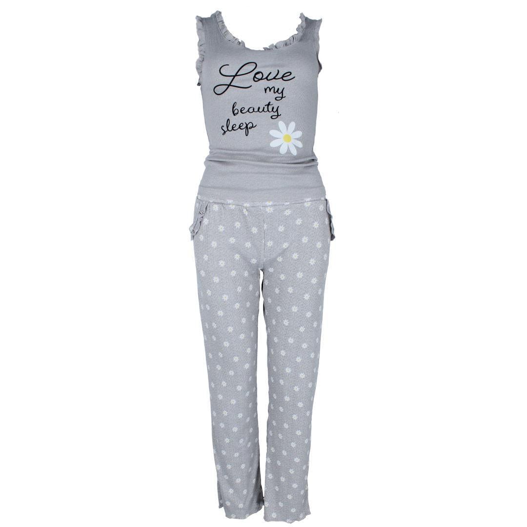 Sleep Junkie Women's Daisy Ribbed Pajama Set - Grey