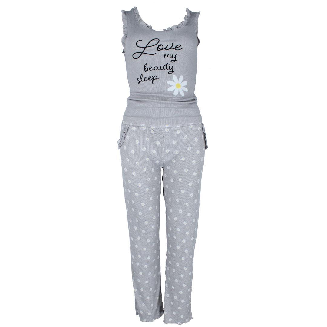 Sleep Junkie Women's Daisy Ribbed Pajama Set - Grey