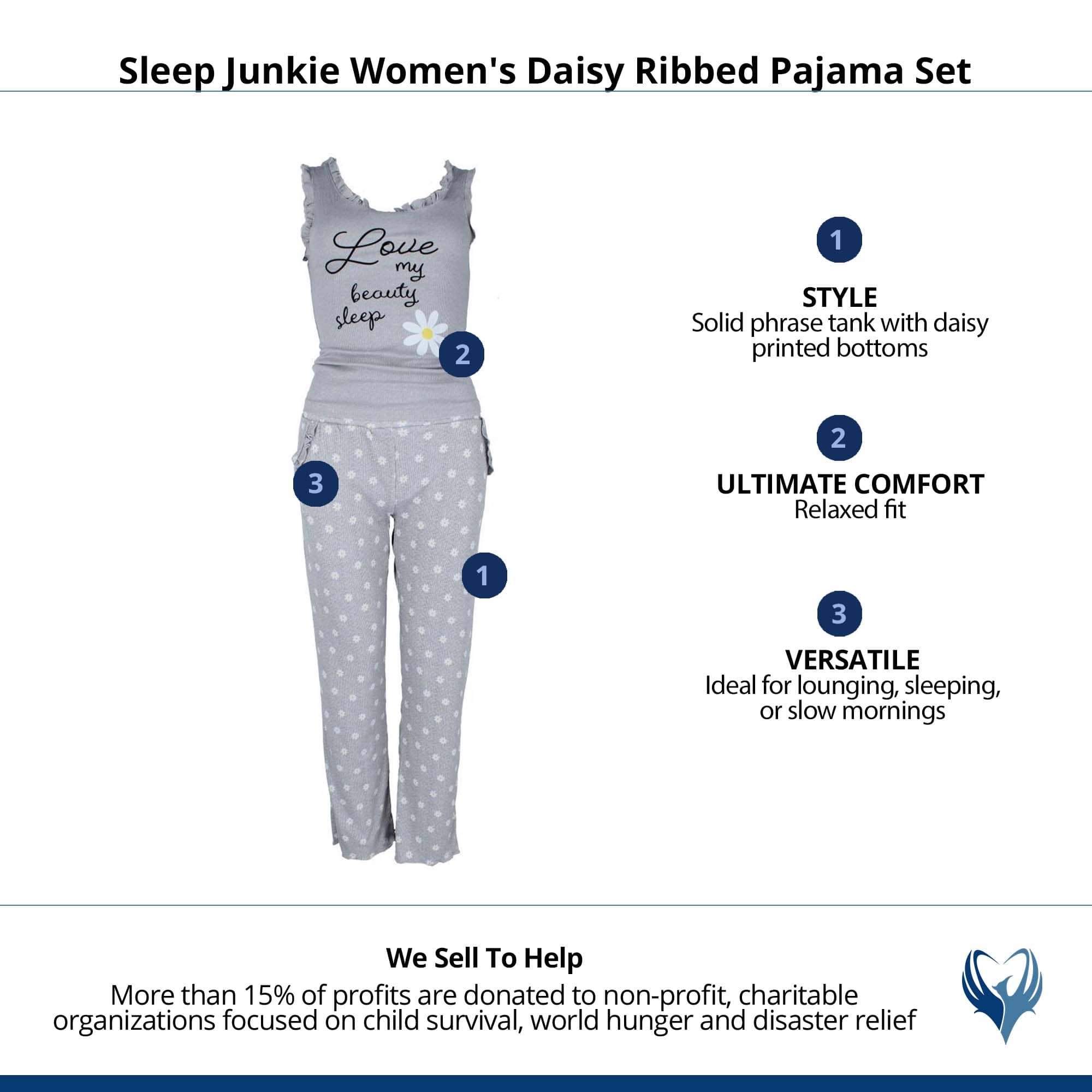Sleep Junkie Women's Daisy Ribbed Pajama Set - Grey