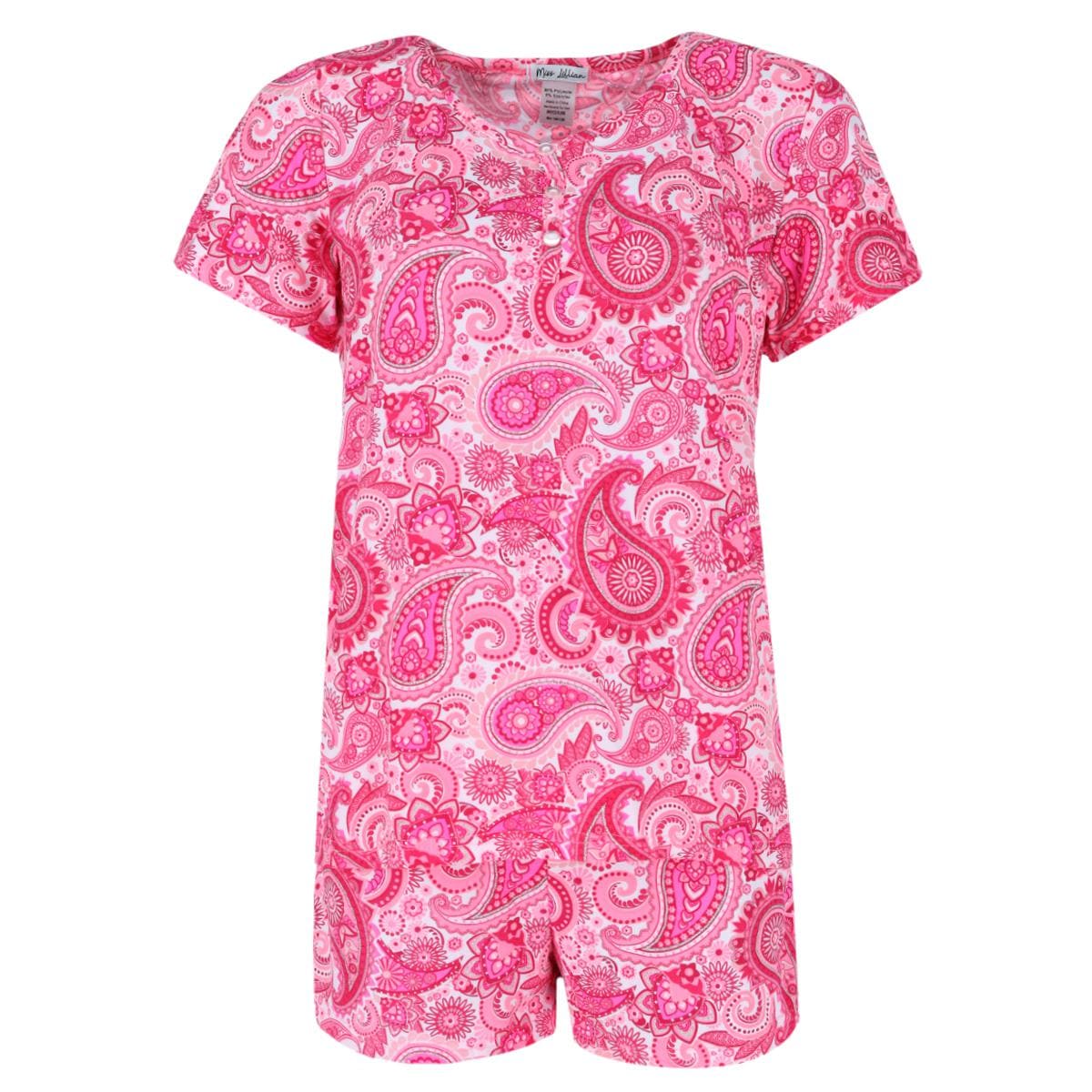 Miss Lillian Women's Paisley Henley Short Sleeve and Shorts Set - Pink