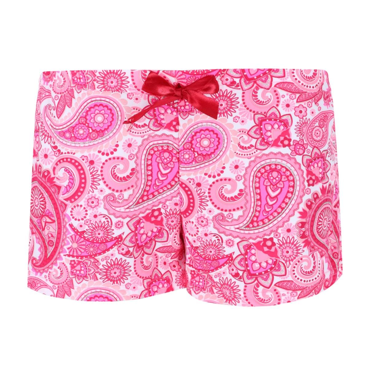 Miss Lillian Women's Paisley Henley Short Sleeve and Shorts Set - Pink