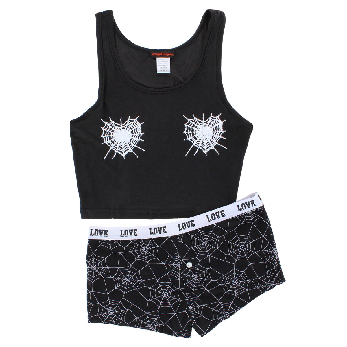 CTM® Women's Spiderweb Tank and Boyshort Set by Grumpy and Gorgeous - Black