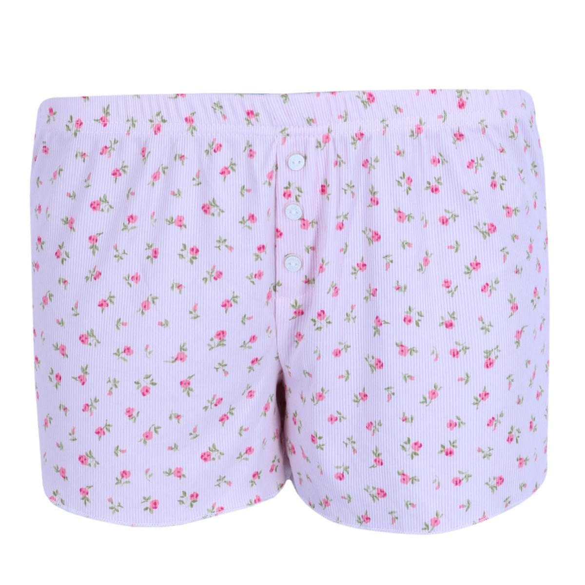 Mentally Exhausted Women's Floral Henley Long Sleeve and Shorts Set - Light Pink