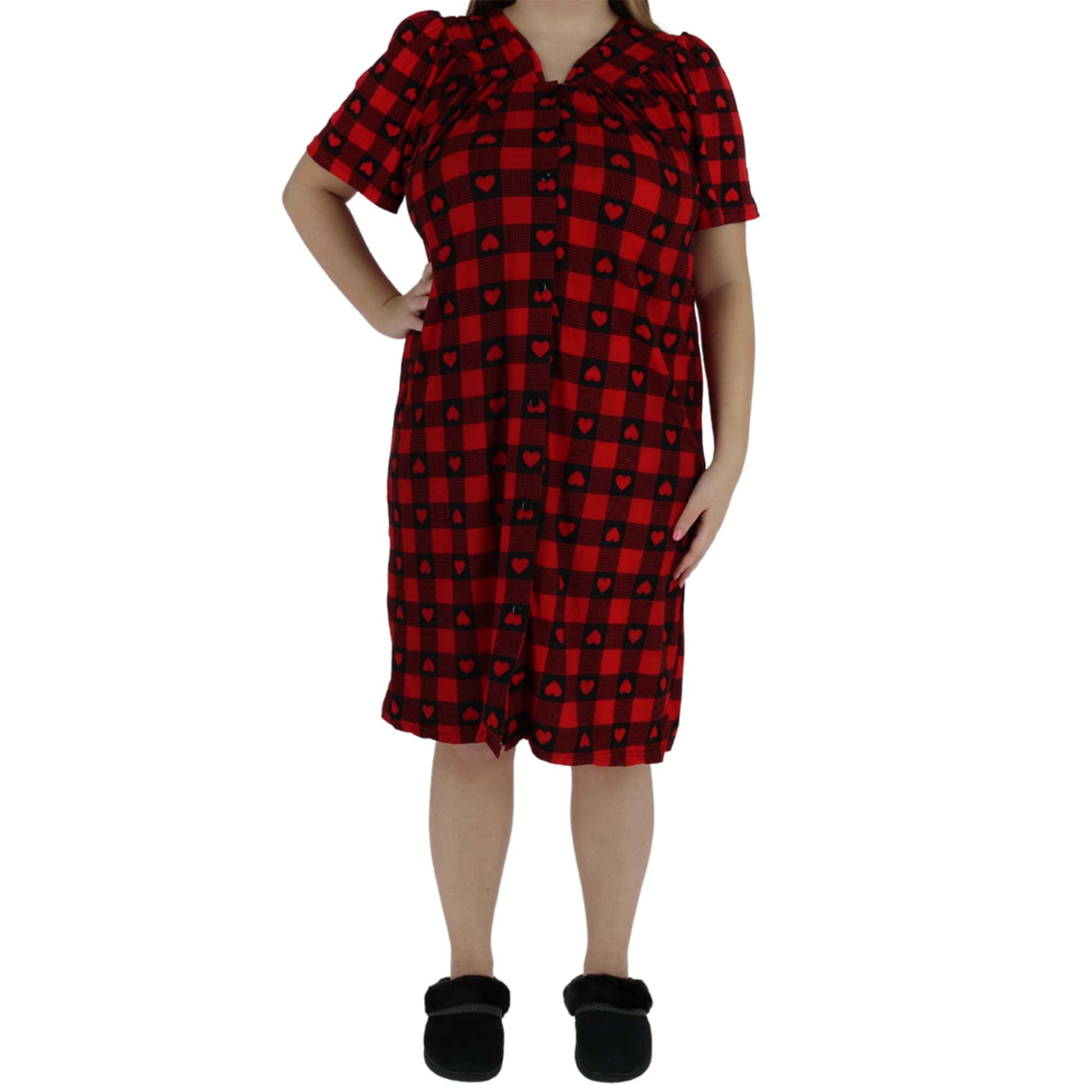 Elegant Emily Women's Hearts and Plaid Duster Gown - Red