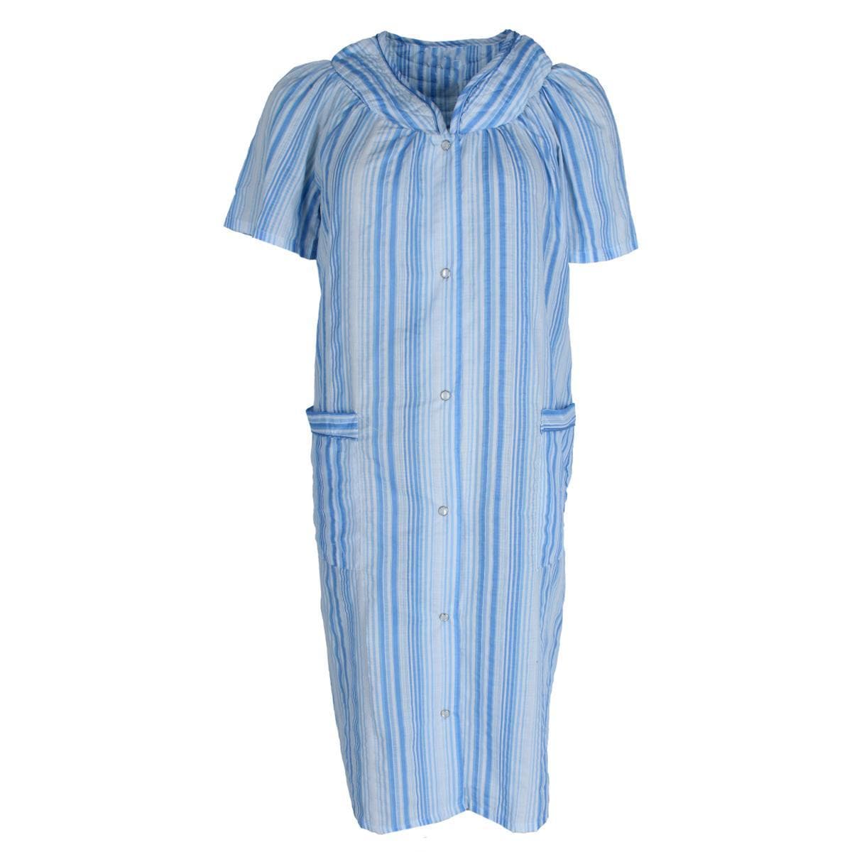 Elegant Emily Women's Snap Front Striped Duster Gown
