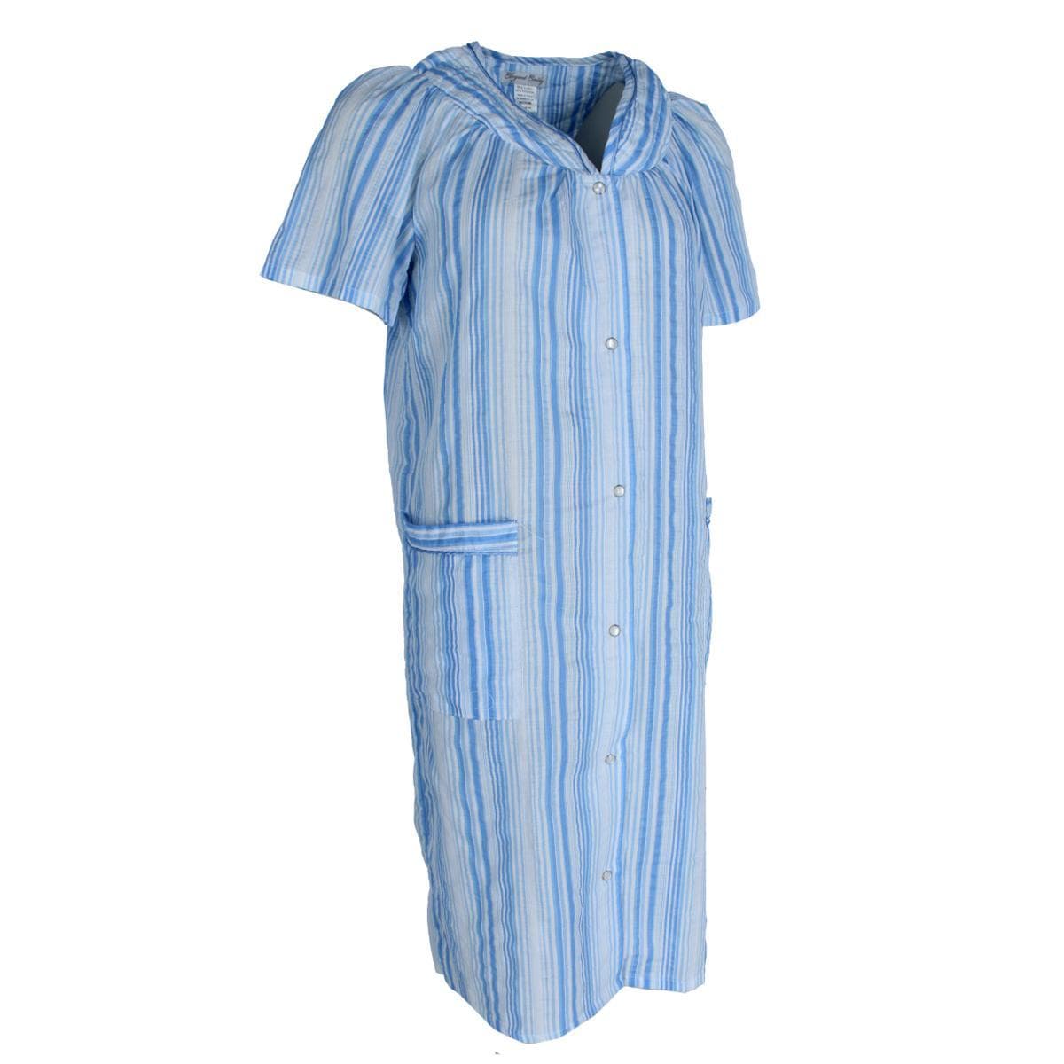 Elegant Emily Women's Snap Front Striped Duster Gown - Blue
