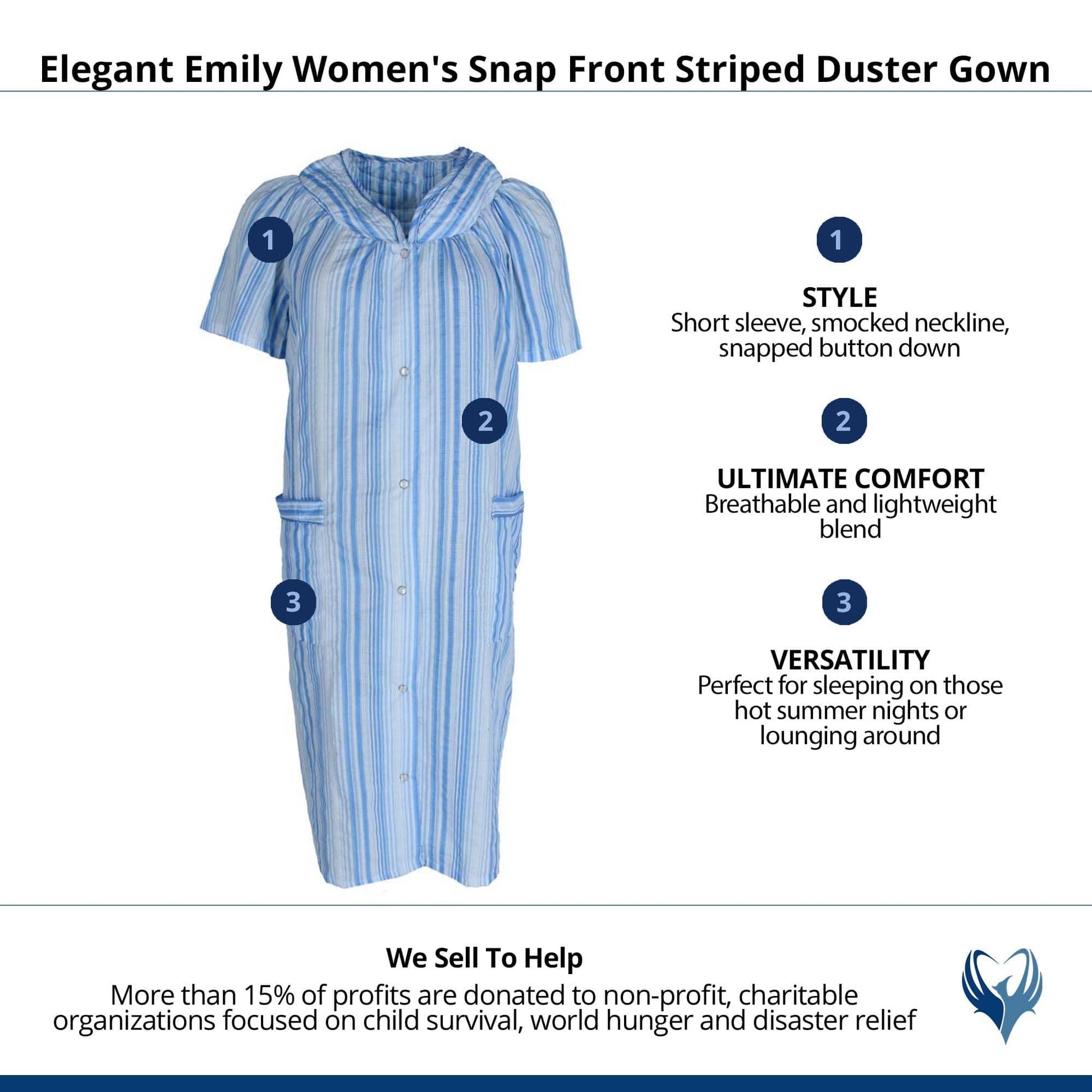 Elegant Emily Women's Snap Front Striped Duster Gown - Blue