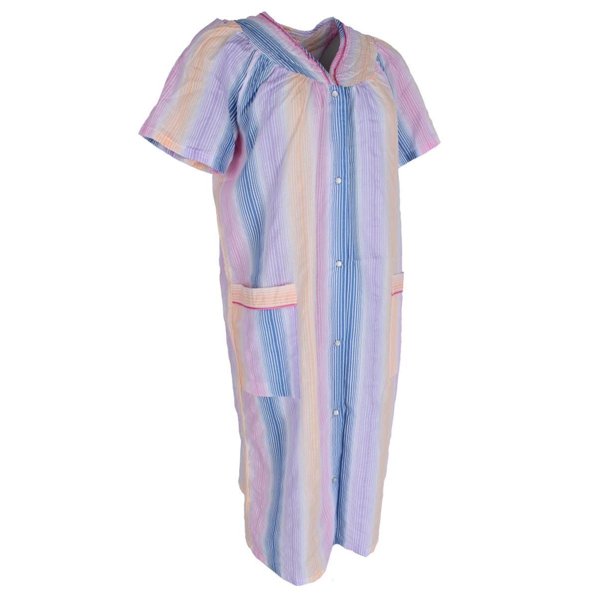 Elegant Emily Women's Snap Front Striped Duster Gown - Multi