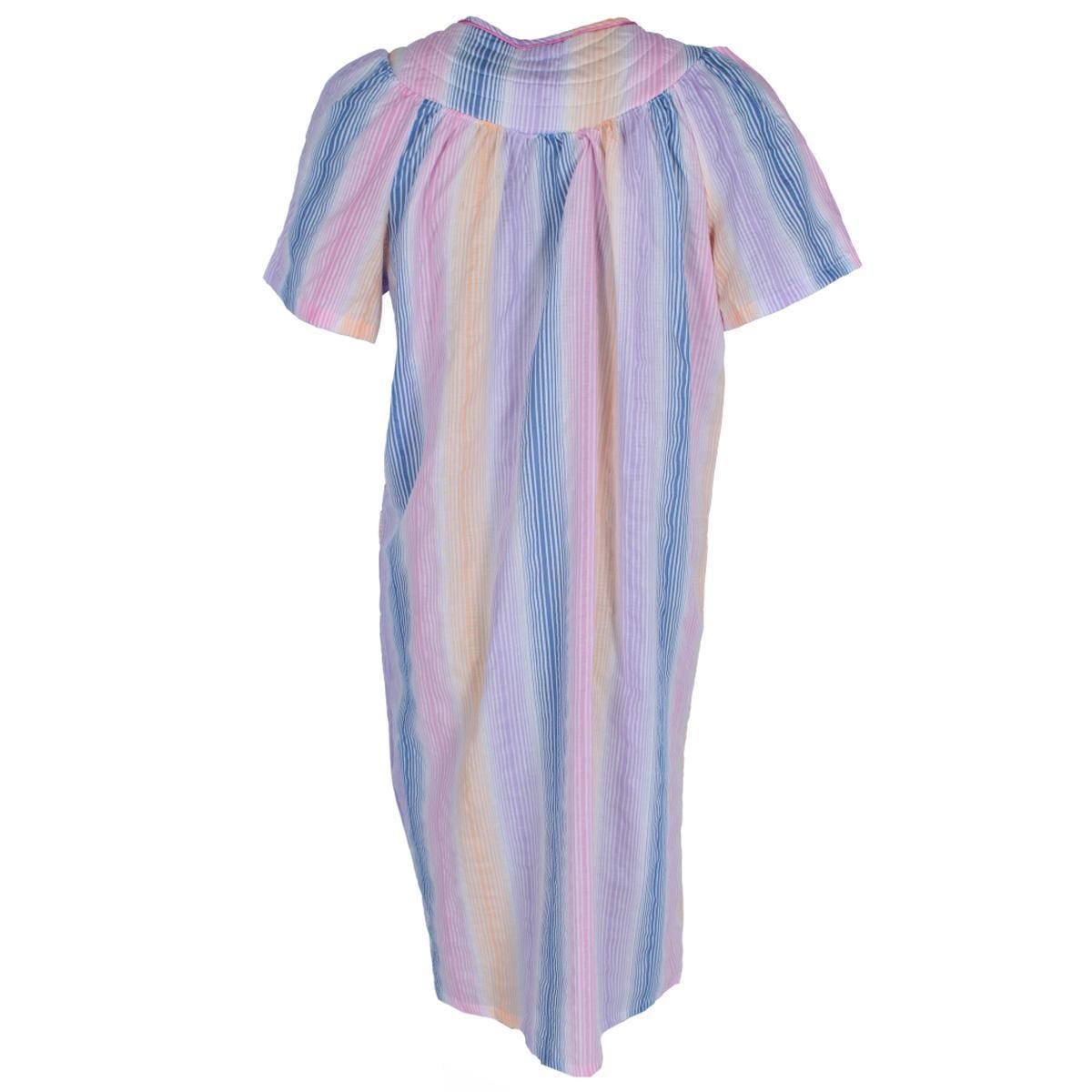 Elegant Emily Women's Snap Front Striped Duster Gown - Multi