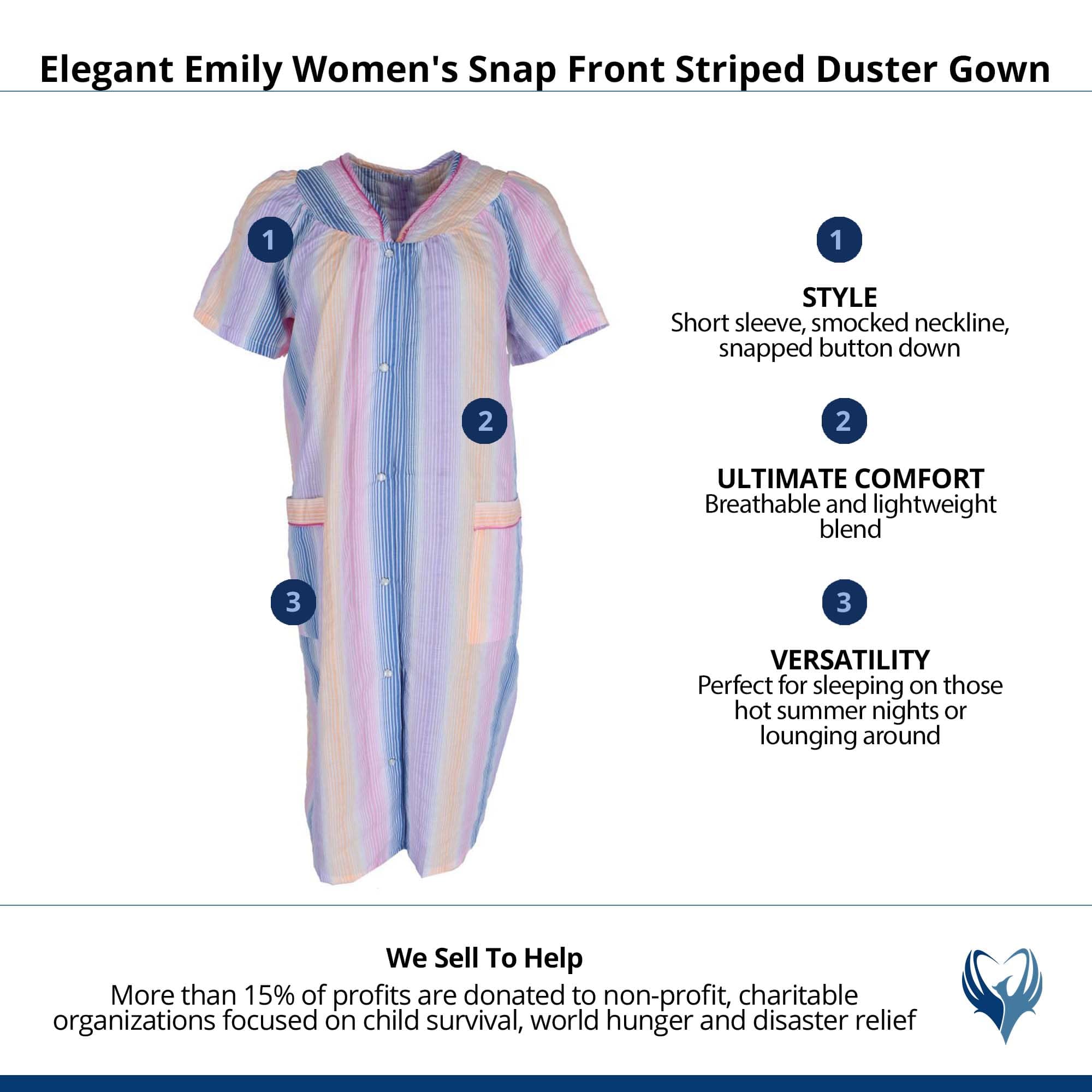 Elegant Emily Women's Snap Front Striped Duster Gown - Multi