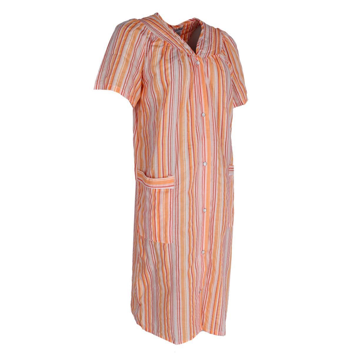 Elegant Emily Women's Snap Front Striped Duster Gown - Orange