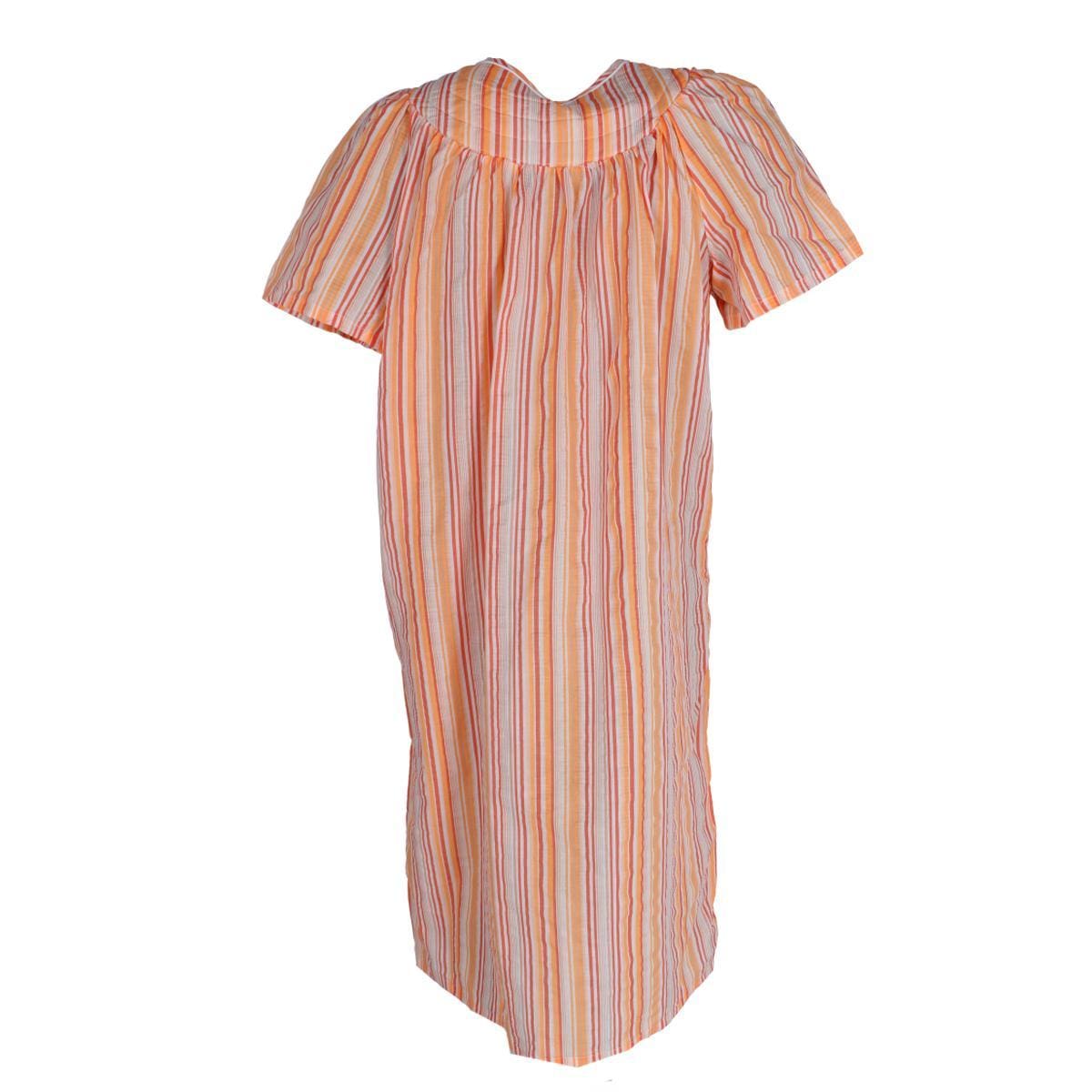 Elegant Emily Women's Snap Front Striped Duster Gown - Orange