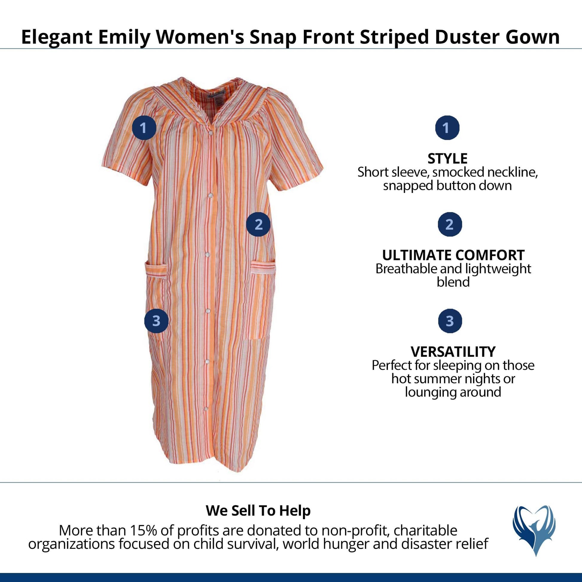Elegant Emily Women's Snap Front Striped Duster Gown - Orange