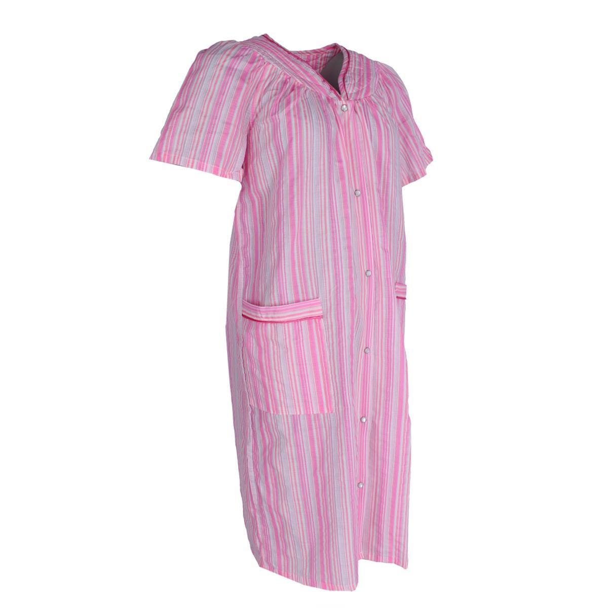 Elegant Emily Women's Snap Front Striped Duster Gown - Pink