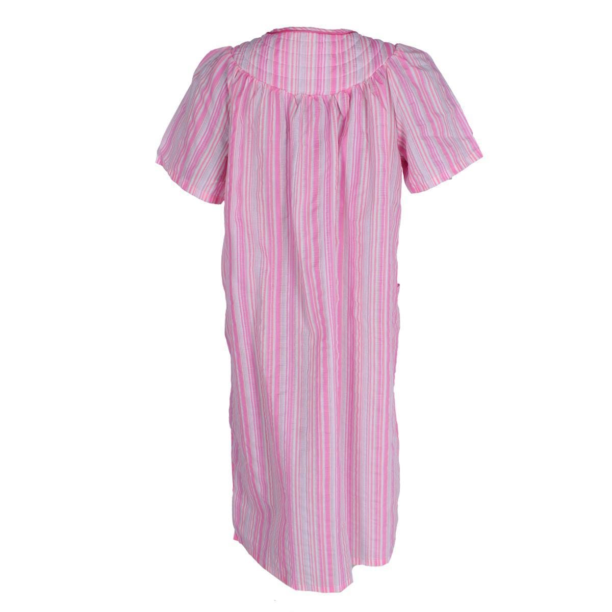 Elegant Emily Women's Snap Front Striped Duster Gown - Pink