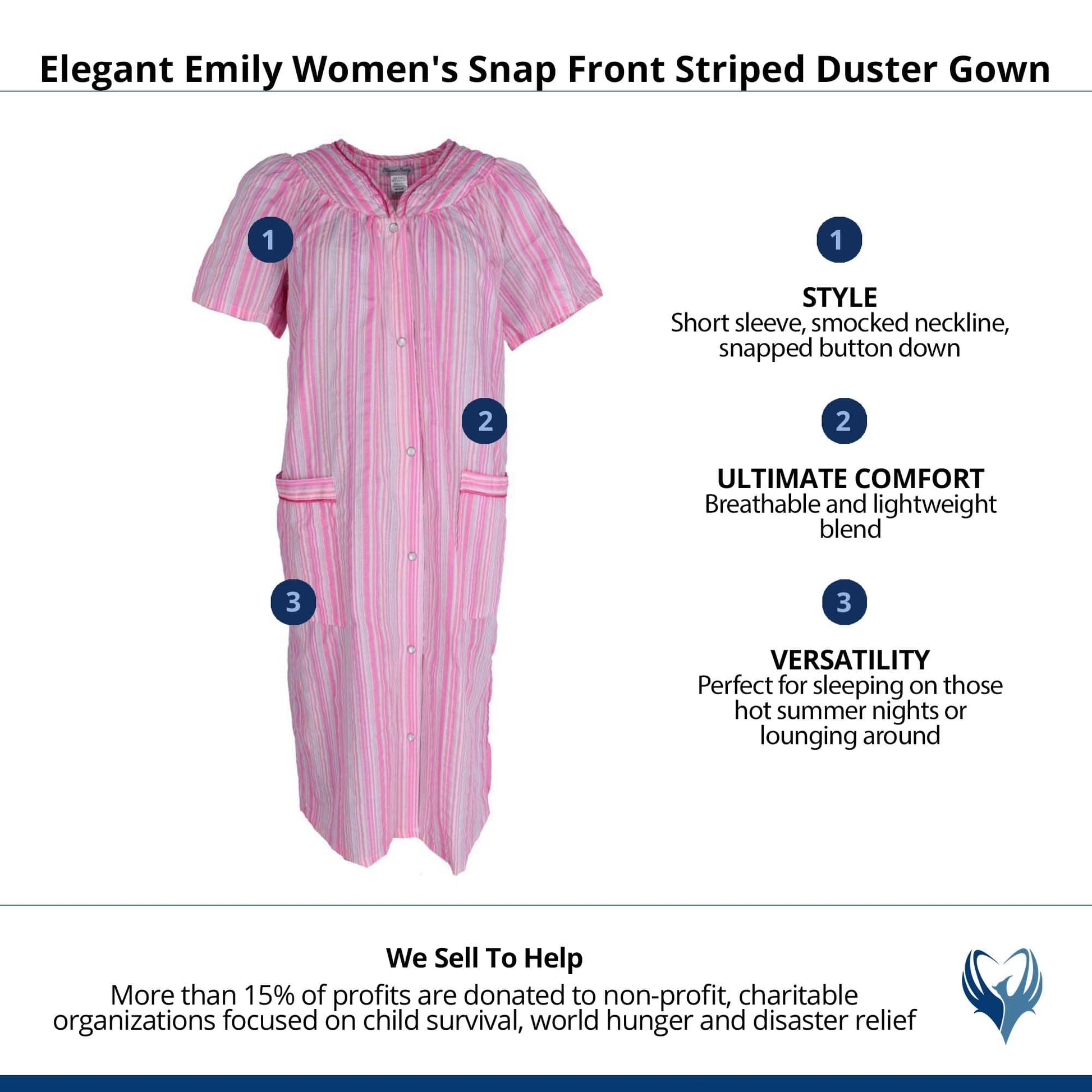 Elegant Emily Women's Snap Front Striped Duster Gown - Pink