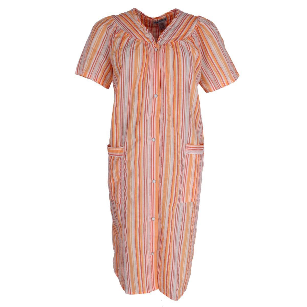Elegant Emily Women's Snap Front Striped Duster Gown - Women's Snap Front Striped Duster Gown
