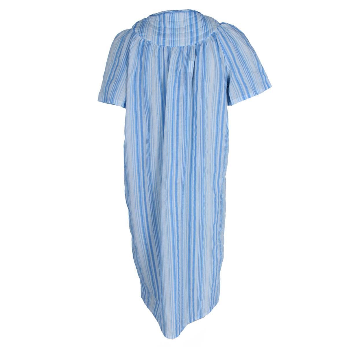 Elegant Emily Women's Plus Size Snap Front Striped Duster Gown - Blue