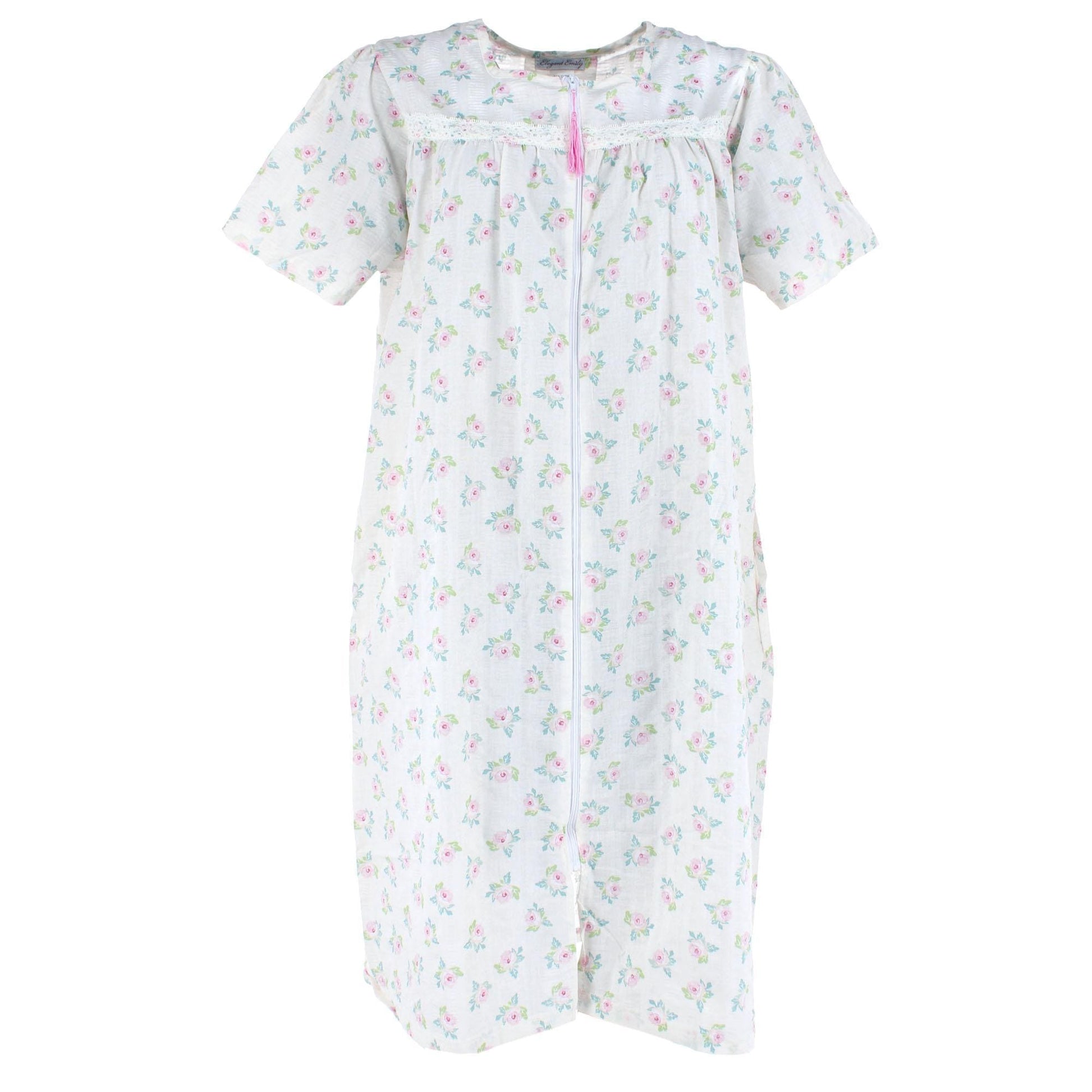 Elegant Emily Women's Smocked Spring Floral Duster Gown - Pink